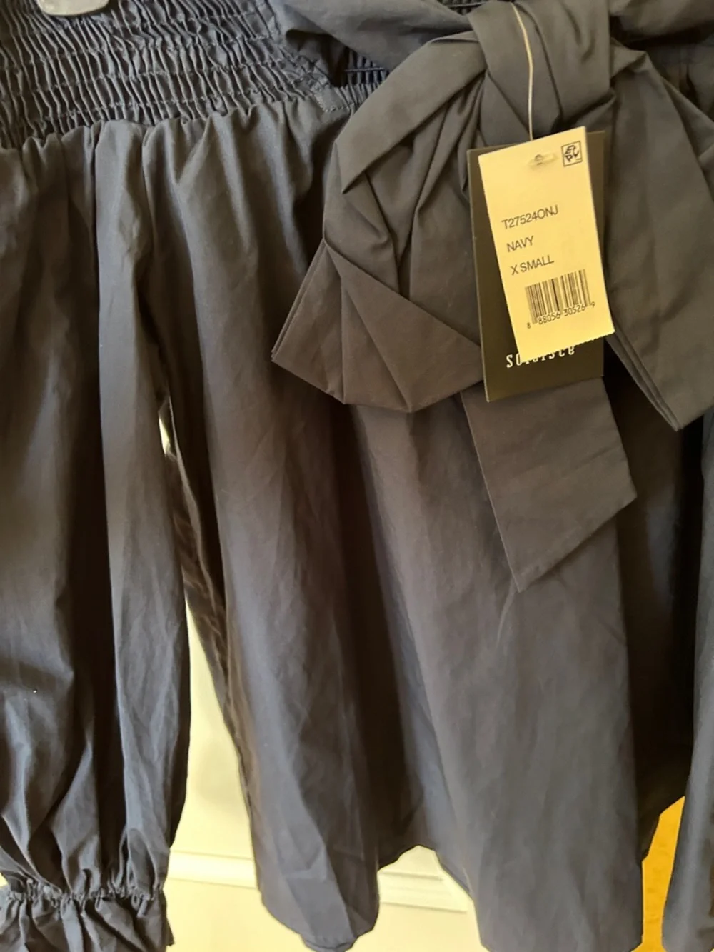 Aritzia Off-Shoulder Smocked Navy Blue Top - Picture 4 of 7